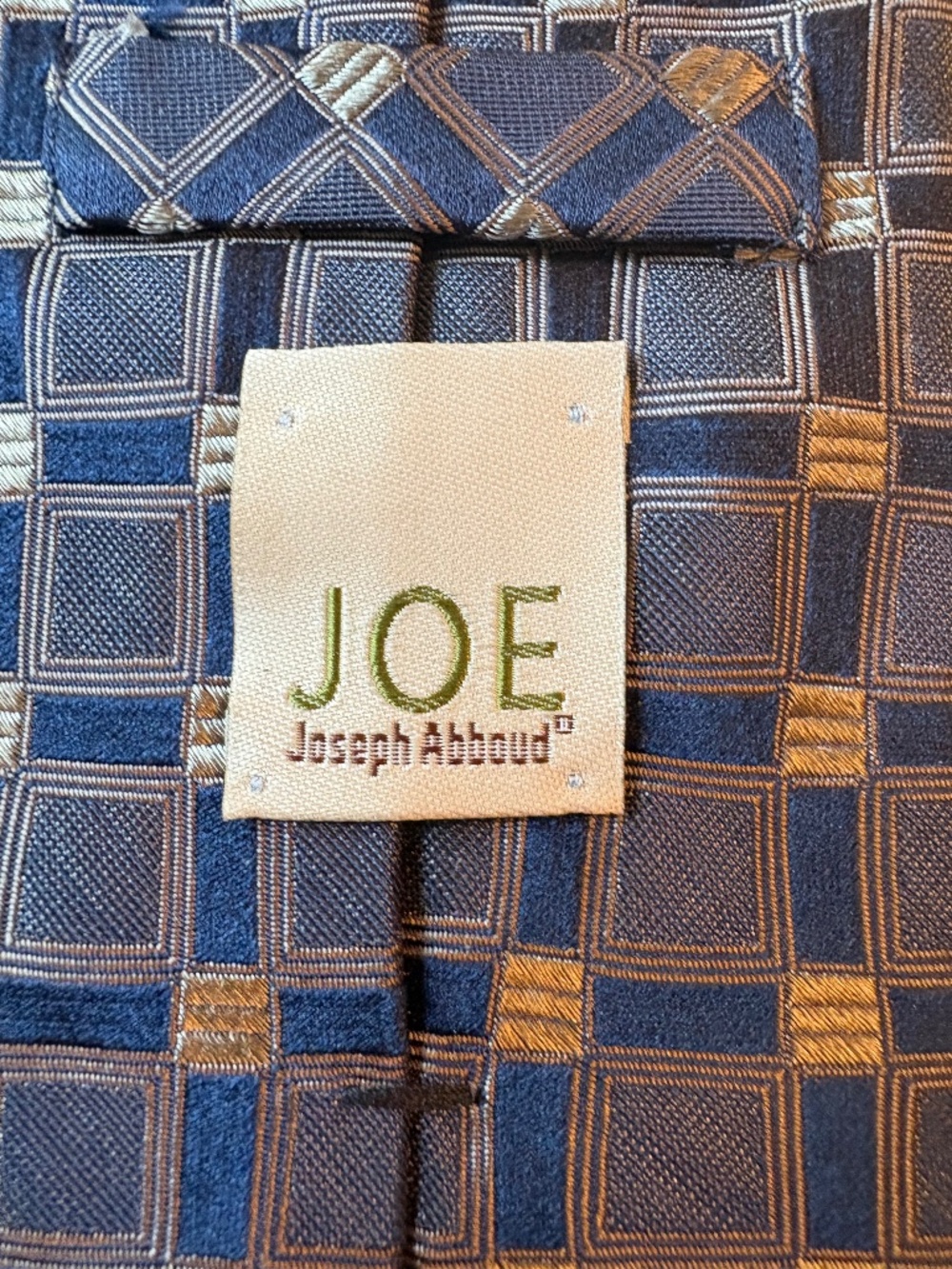 JOE Joseph Abboud Blue Gold Geometric Silk Tie